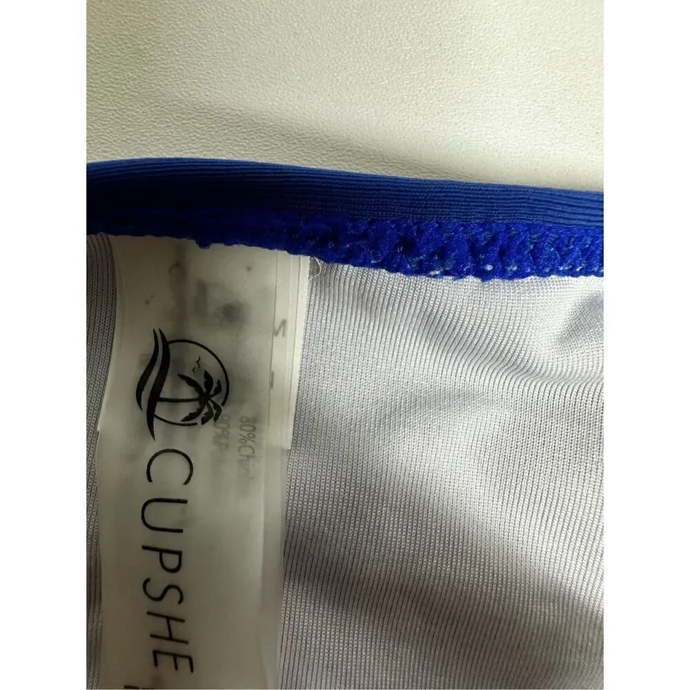 CUPSHE Size XL Swim Bottom Bikini Swimsuit Hi-Rise Royal Blue Retro Look